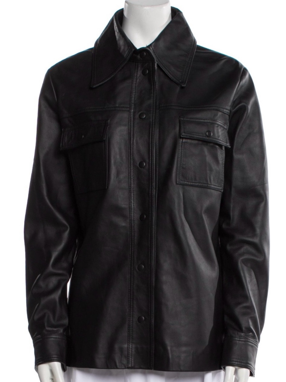Classic Black Leather Button-Front Jacket